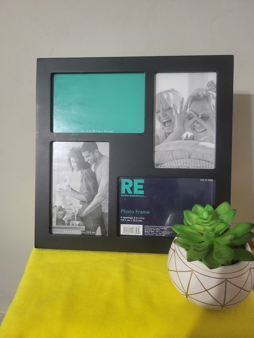 Room Essentials Black Multi-Opening Photo Frame with Teal Accent